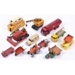 Quantity of Dinky Toys, some for restoration. Caravan in cream & yellow, Land Rover trailer, Small