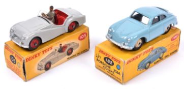 Dinky Toys Triumph TR2 Sports (105). A scarcer touring example in light grey with red interior and