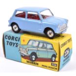 Corgi Toys Morris Mini Minor (226). In lilac with red interior, spun wheels with black tyres. Boxed,