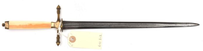 A naval style dirk c 1800, slender blade 11½” with central fuller, gilt mounts to hilt with small