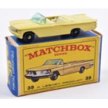Matchbox Series No.39 Pontiac Convertible. In lemon yellow with white interior, black plastic wheels