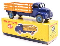 Dinky Toys Leyland Comet Lorry (417). An example in dark blue with deep yellow rear body and mid