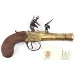 A brass barrelled and brass framed flintlock boxlock blunderbuss pocket pistol, by Gillett, Bristol,