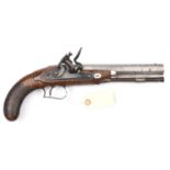 A 38 bore flintlock duelling pistol, by Wm Hollis, c 1820, 13½” overall, heavy sighted octagonal