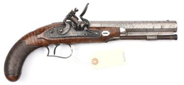 A 38 bore flintlock duelling pistol, by Wm Hollis, c 1820, 13½” overall, heavy sighted octagonal