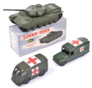 3 Dinky Military. An American export issue Dinky Toys Daimler Ambulance (30HM/624). In satin olive