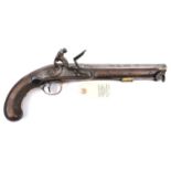 An officer’s 16 bore flintlock holster pistol by H Nock, c 1790, 15” overall, barrel 9” with break