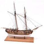 A small model of an English 2-mast cutter. Well constructed with rigging and detailed painted