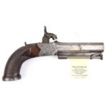 A 40 bore percussion boxlock sidehammer belt pistol by Blissett, 8” overall, octagonal barrel 3¾”