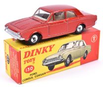 Dinky Toys Ford Consul Corsair (130). An example in light metallic red with white interior, dished