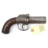 A 6 shot 160 bore self cocking bar hammer percussion pepperbox revolver, 7¾” overall, barrels 3”,