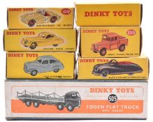 7 Useful Empty Dinky Toy Boxes. Foden Flat Truck with Chains (505), Austin Atlantic Convertible (