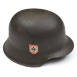 A rare Third Reich M42 double decal steel helmet for foreign volunteers, adapted from a double decal