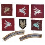 A pair printed Parachute Regiment cloth shoulder titles; pair and 2 single 1st and 6th Airborne