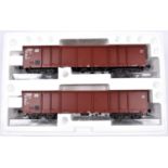 A Gauge One, 45mm, Hubner freight wagon set comprising 2x Deutsche Bahn Eaos-106 Guterwagen / open