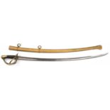 A French M1822 light cavalry sword, curved, fullered blade 36”, with narrow back fuller to centre