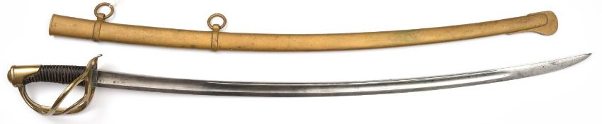 A French M1822 light cavalry sword, curved, fullered blade 36”, with narrow back fuller to centre
