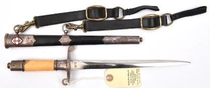 A post WWII Polish Army officer’s dagger, the plain blade numbered 20957, with silver plated hilt