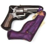 A Belgian 6 shot 7mm open frame DA pinfire revolver, 6¾” overall, octagonal barrel 4½”, Liege