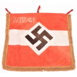 A Third Reich Hitler Youth double sided trumpet banner, with applied devices, embroidered in the top