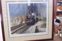 2x framed signed railway prints by Terence Cuneo. A Local Train Pulls Out, showing a Nord Class P8