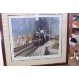 2x framed signed railway prints by Terence Cuneo. A Local Train Pulls Out, showing a Nord Class P8