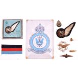 RAF items: Air Gunners Association car radiator badge, necktie, A.G. Association (Northants)