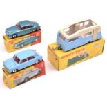 3 Dinky Toys. Morris 1100 (140) in light blue with red interior. 2 1/2 Litre Daimler V8 (145) in