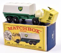 Matchbox Series No.25 Bedford B.P. Petrol Tanker. Yellow cab with white interior, white tank with BP
