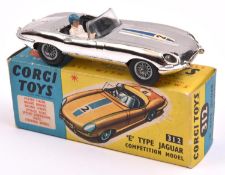 Corgi Toys 'E' Type Jaguar (312). A vacuum plated silver example with black seats, RN2, complete