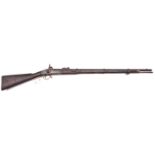 A 20 bore Enfield type 3 band percussion gun, 50” overall, barrel 34” with Indian inscription at the