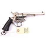A Belgian “Guardian American Model” 6 shot 9mm open frame DA pinfire revolver, 9” overall, octagonal