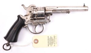 A Belgian “Guardian American Model” 6 shot 9mm open frame DA pinfire revolver, 9” overall, octagonal