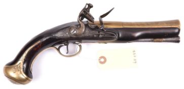 A brass barrelled flintlock blunderbuss pistol, by W Reynolds, London, c 1770, 11½” overall, swamped