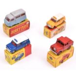 4 Dinky Toys. 2x Mini Vans. RAC (273) in dark blue with white roof, with sign, red interior, RAC