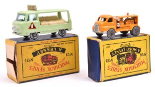 2 Matchbox Series. No.21 Commer Bottle Float in pale green with bottle to door, green windows and