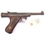 A .177” Haenel Mod 28 air pistol, number on butt (illegible), wooden grips. QGC (action sometimes