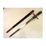 A 19th century German hunting hanger, straight plain blade 19”, by J. A. Henckels, double edged at