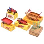 5 Dinky Toys. A Trade Pack of 3 Harvest Trailer 27B, containing 2 examples in light brown and red
