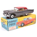 Corgi Toys Ford Thunderbird (214S). Example in dark metallic grey with red roof and yellow interior.