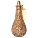 A copper powder flask “Oak Leaf” (basically as Riling 580 without rings but horseman as 583), patent