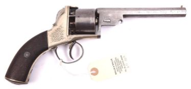 A 6 shot 54 bore open wedge frame self cocking percussion revolver, probably by Thomas Pennell of