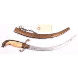 A late 18th century naval dirk, sharply curved blade 9”, brass hilt with “S” shaped crossguard and