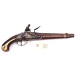 A scarce Russian 12 bore M1809 flintlock cavalry pistol, 17” overall, barrel 10½” with brass fore