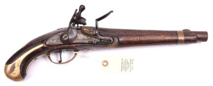 A scarce Russian 12 bore M1809 flintlock cavalry pistol, 17” overall, barrel 10½” with brass fore