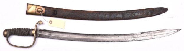 A mid 19th century Constabulary sidearm, curved, fullered blade 23½”, brass knucklebow and