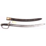 A mid 19th century Constabulary sidearm, curved, fullered blade 23½”, brass knucklebow and