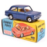 Corgi Toys Hillman Imp (251). An example in dark metallic blue with yellow interior, dished spun