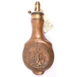 A copper powder flask “Dead Game” (Riling 628 without rings), common brass top by G & J W