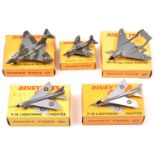 5 Dinky Toys RAF Aircraft. Supermarine Swift Fighter (734). A Gloster Javelin Fighter (735), all